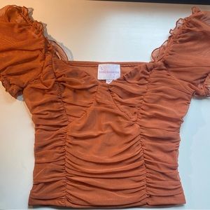 BURNT ORANGE Top w/ Ruching — Comfortable + Never worn